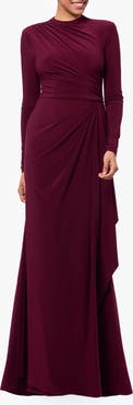 Betsy & Adam Ruffle Long Sleeve Sheath Gown