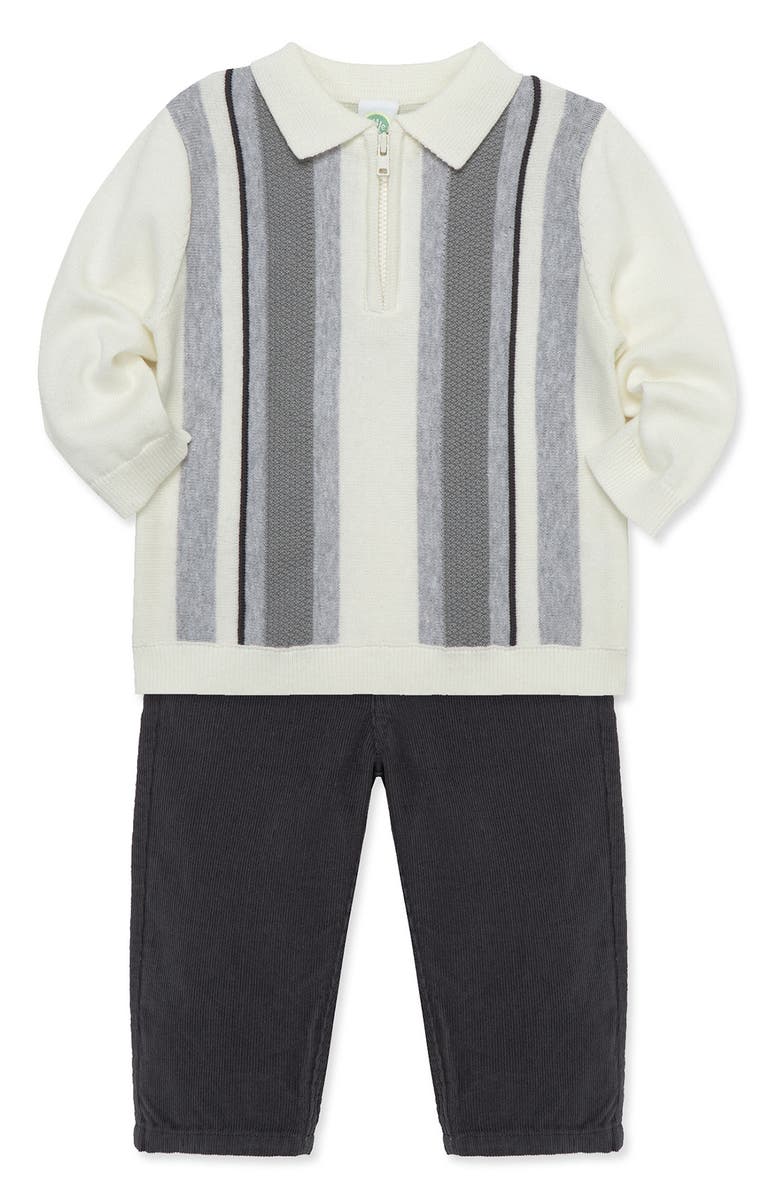 Little Me Stripe Cotton Half Zip Polo Sweater & Corduroy Pants Set, Alternate, color, 