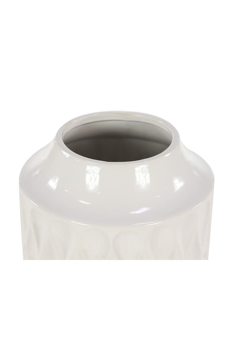 White Porcelain Geometric Vase with Brown Base, Alternate, color, WHITE