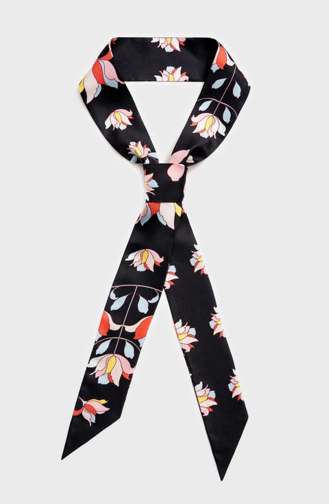 Silk Skinny Scarf Midnight Garden