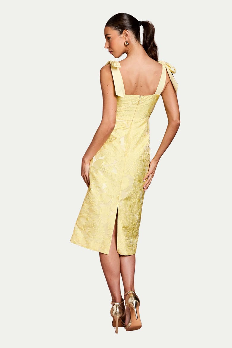 Button Detail Pencil Dress, Alternate, color, Lemon