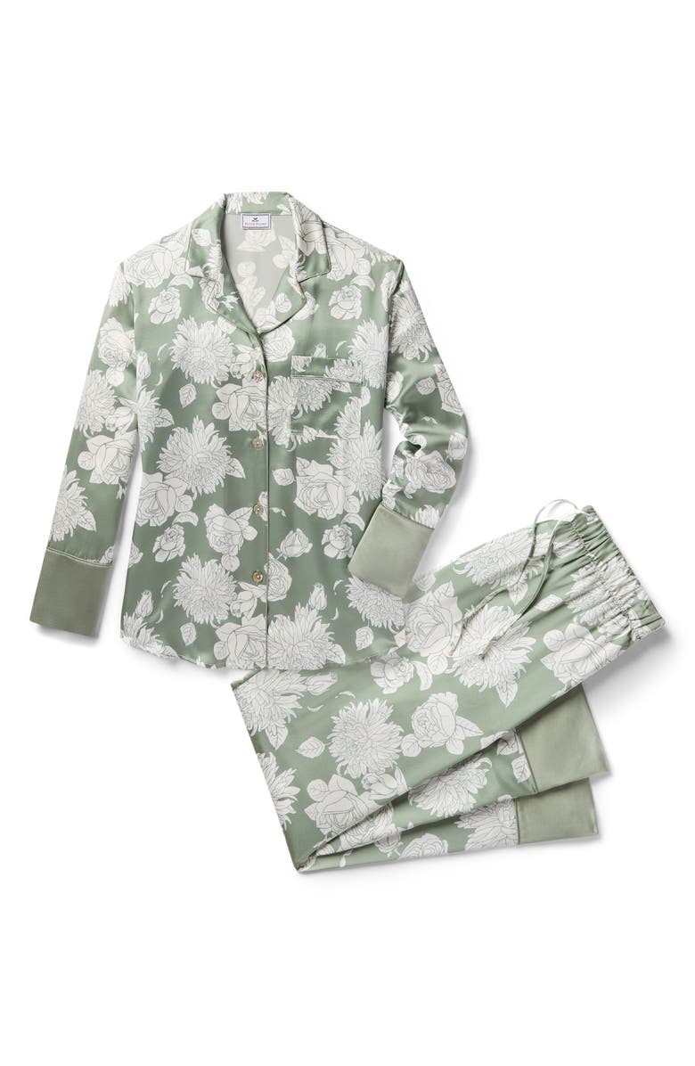 Petite Plume Print Mulberry Silk Pajamas, Alternate, color, Green
