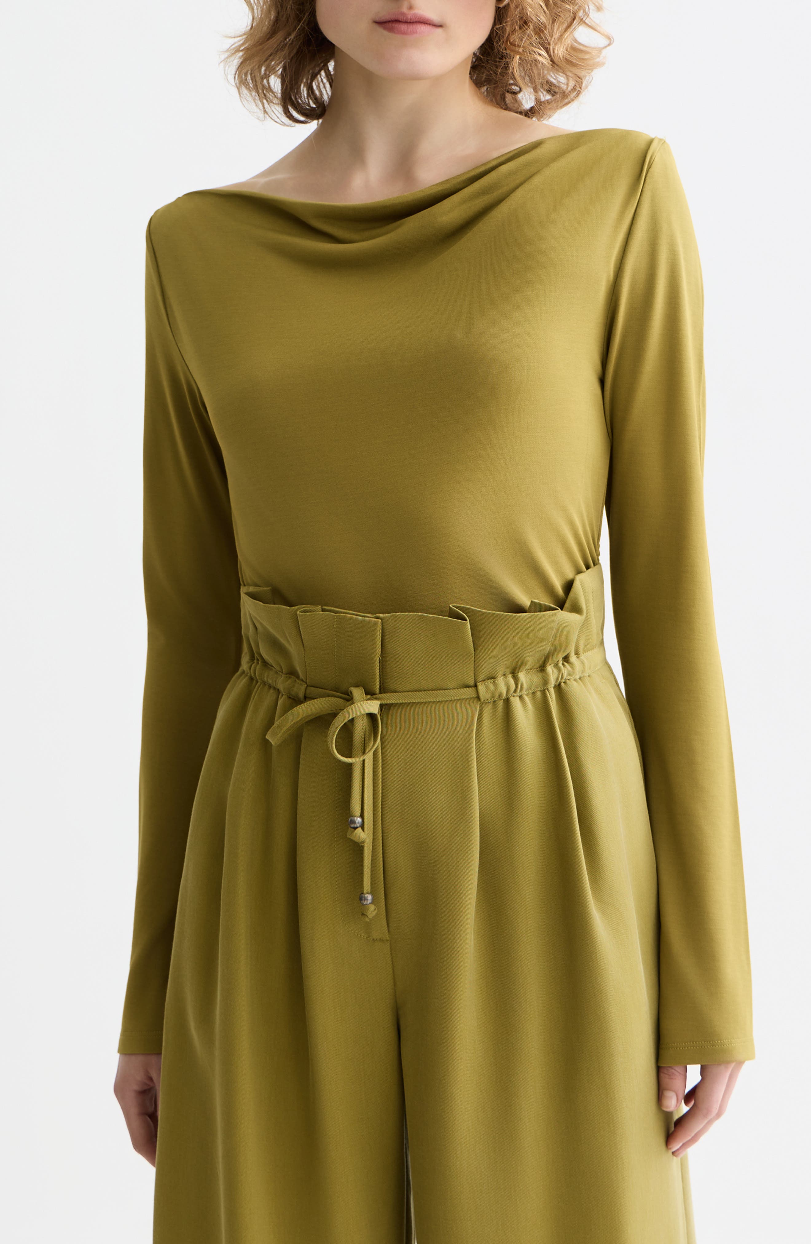 Scotch & Soda Drapey Long Sleeve Jersey Top In Green