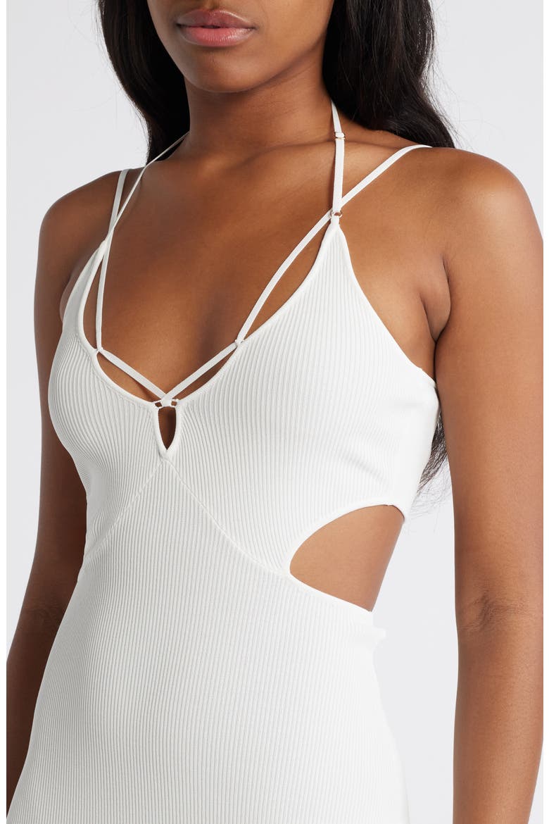Strappy Cutout Rib Midi Dress, Alternate, color, WHITE