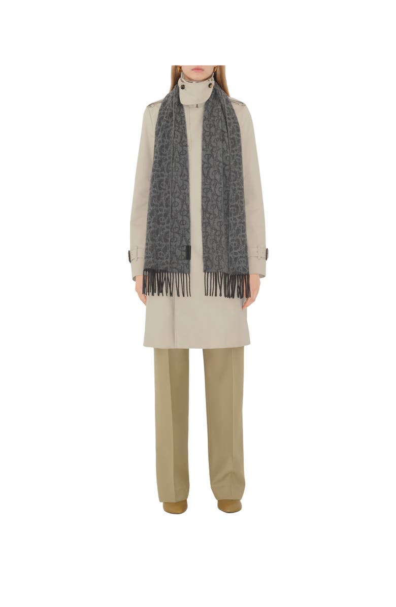 Burberry B Charm Cashmere Scarf, Alternate, color, Iron Grey