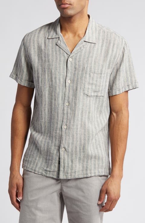 Waimea Stripe Short Sleeve Linen Blend Camp Shirt