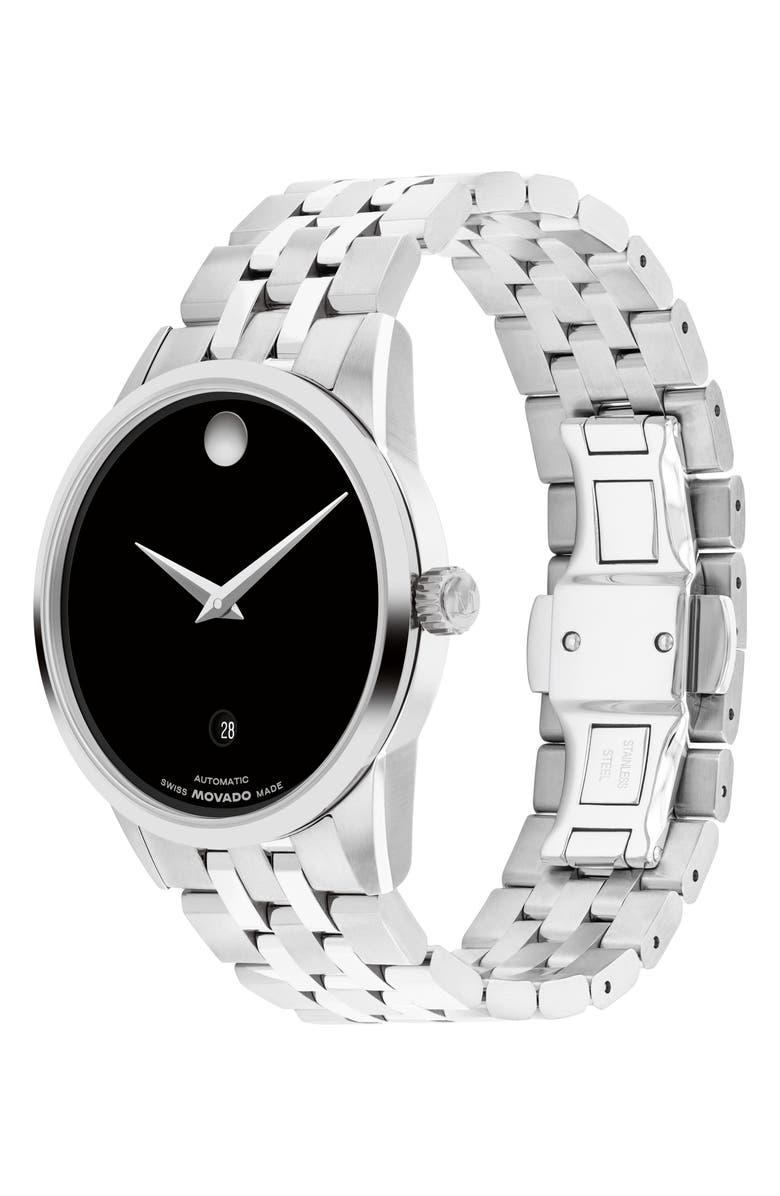 Movado Museum Classic Automatic Bracelet Watch, 40mm, Alternate, color, Black/ Silver