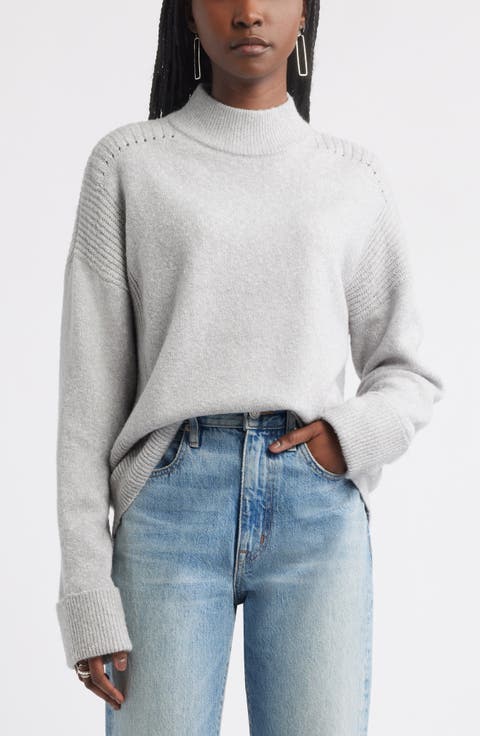 Rib Detail Mock Neck Sweater