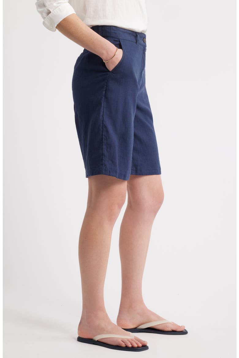 Easy Waist Linen Bermuda Shorts, Alternate, color, NAVY BLAZER
