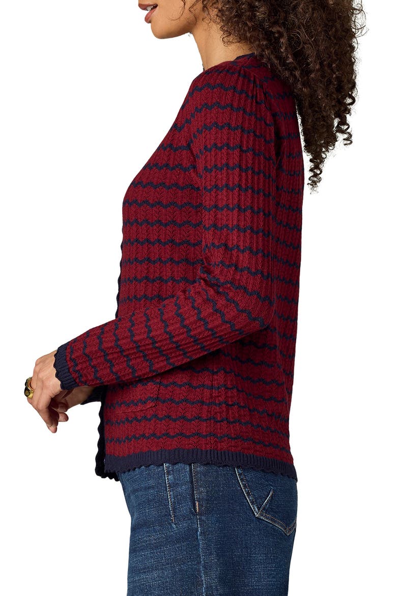 Stripe Round Neck Cardigan, Alternate, color, FIRED BRICK/ NAVY