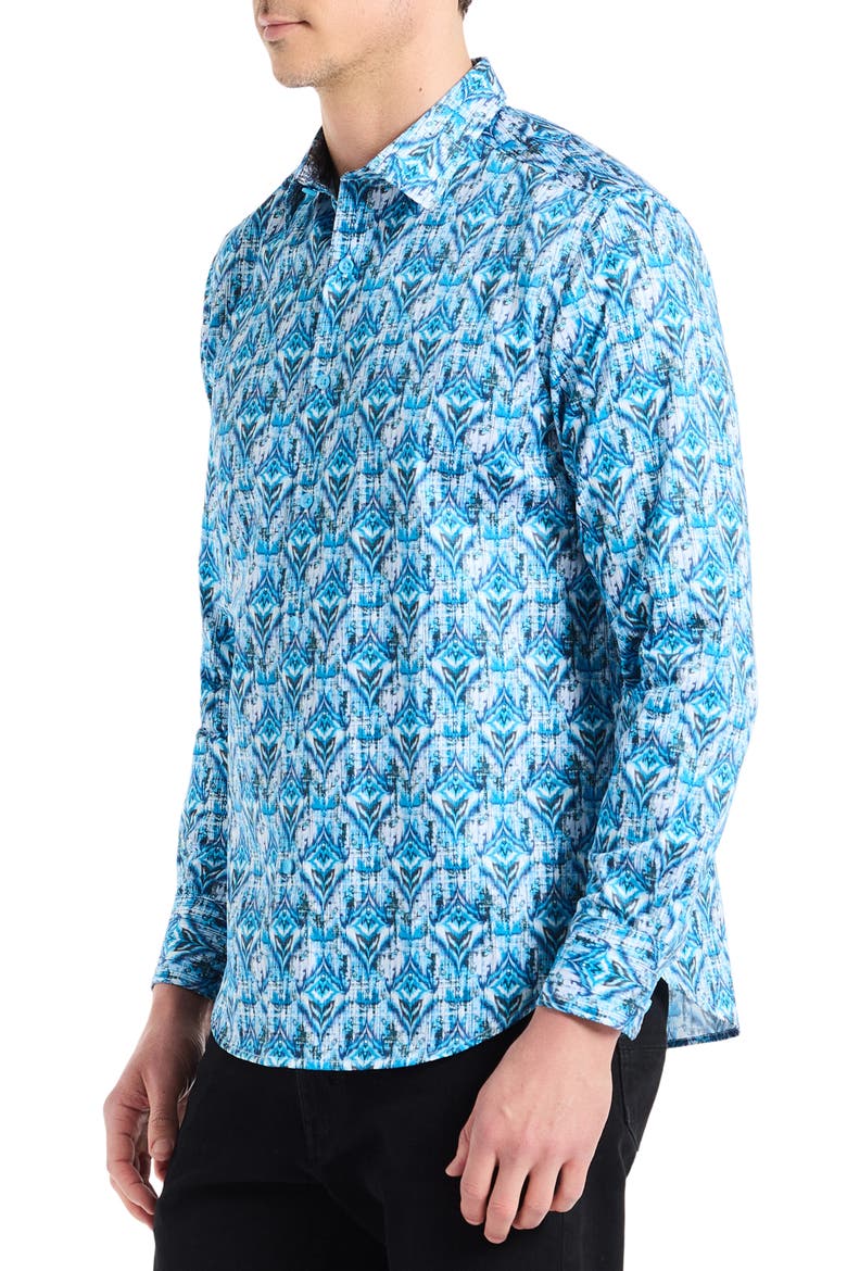 Enzo Geometric Print Button Up Shirt, Alternate, color, BLUE MULTI