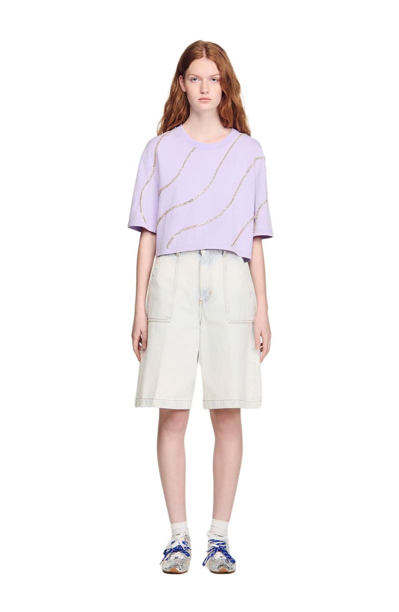 SANDRO Rhinestone cropped T-shirt, Alternate, color, Mauve