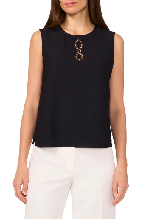 Lattice Inset Keyhole Back Sleeveless Top
