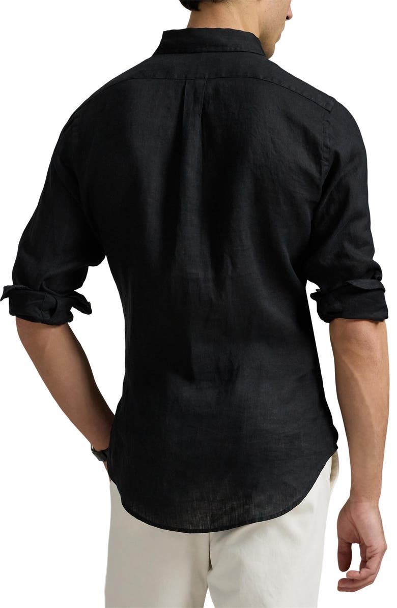 Polo Ralph Lauren Classic Fit Solid Black Linen Button-Down Shirt, Alternate, color, 