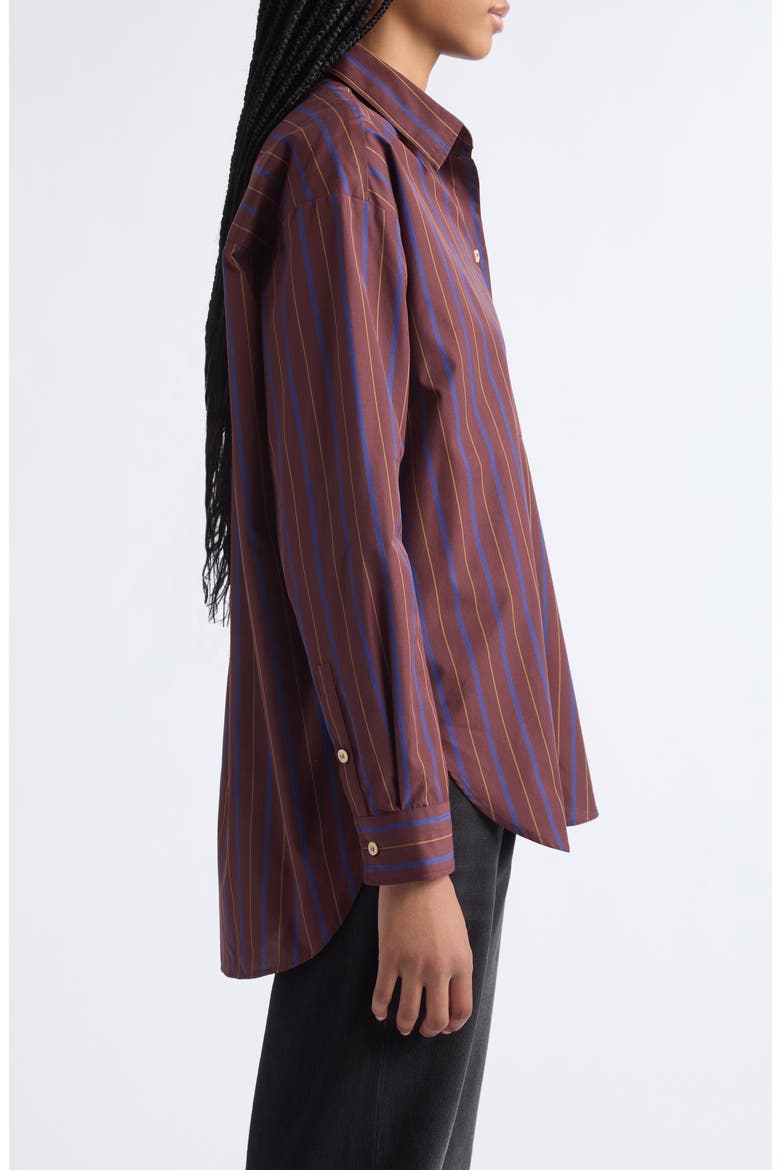 The Essential Striped Long Sleeve Cotton & Silk Shirt, Alternate, color, OXBLOOD STRIPE