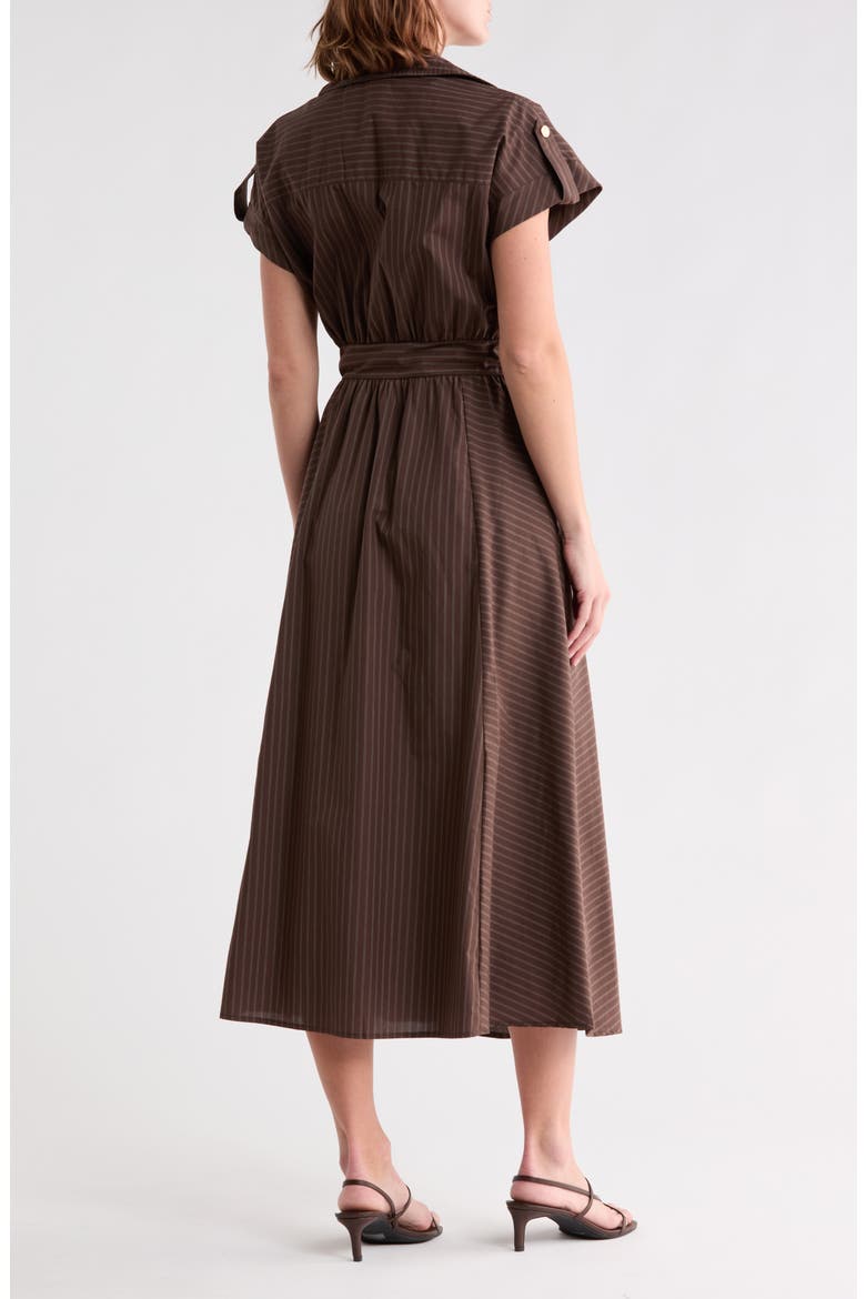 Stripe Short Sleeve Belted Cotton Shirtdress, Alternate, color, BROWN