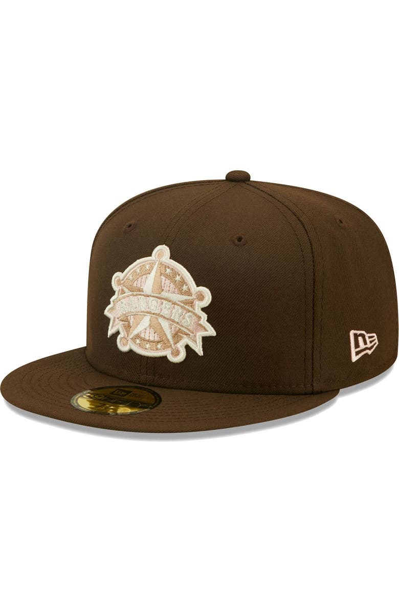 New Era Men's New Era Brown Texas Rangers 40th Anniversary Pink Undervisor 59FIFTY Fitted Hat, Alternate, color,