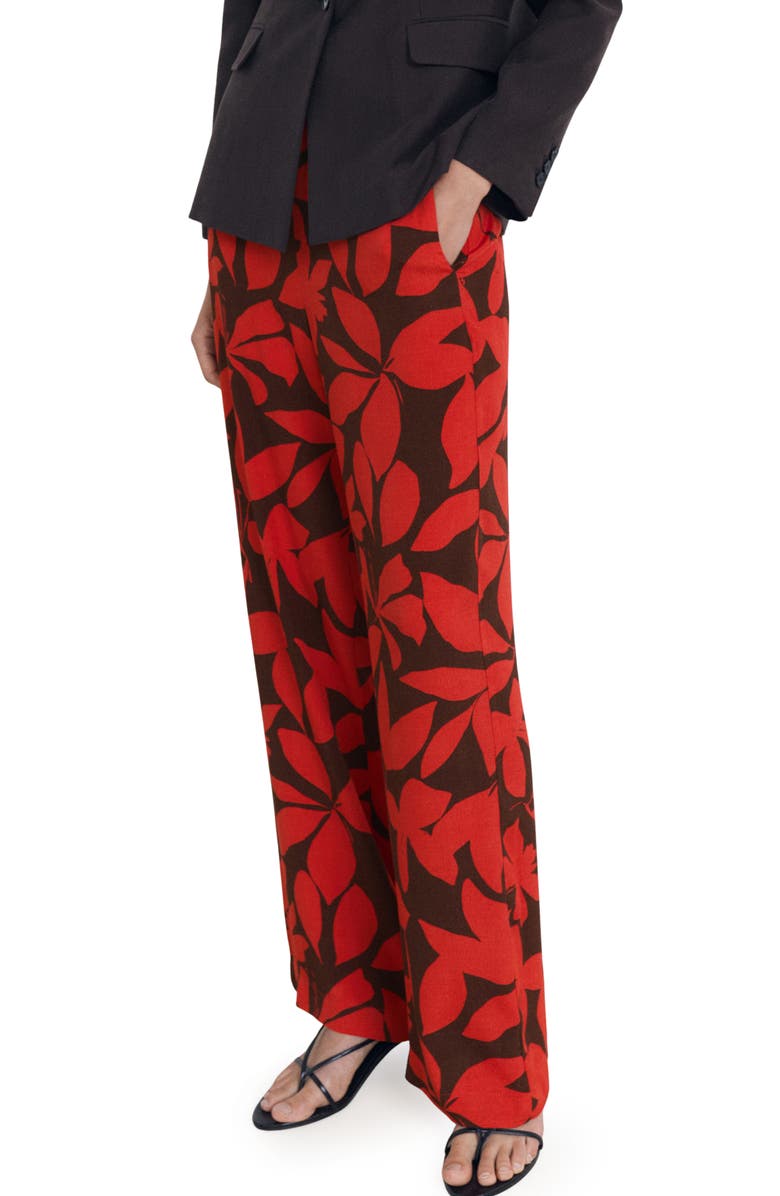 MANGO Flowy Print Straight Leg Pants, Alternate, color, Red