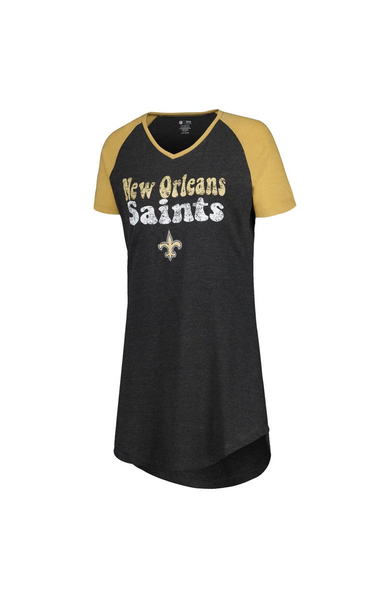 CONCEPTS SPORT Women's Concepts Sport Black/Gold New Orleans Saints Raglan V-Neck Nightshirt, Alternate, color, 
