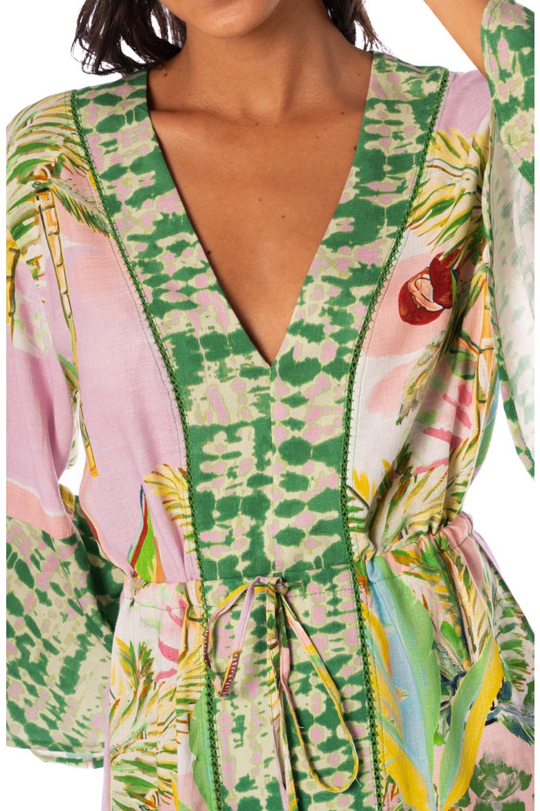 Retro Palms Long Sleeve Cover-Up Minidress, Alternate, color, PINK