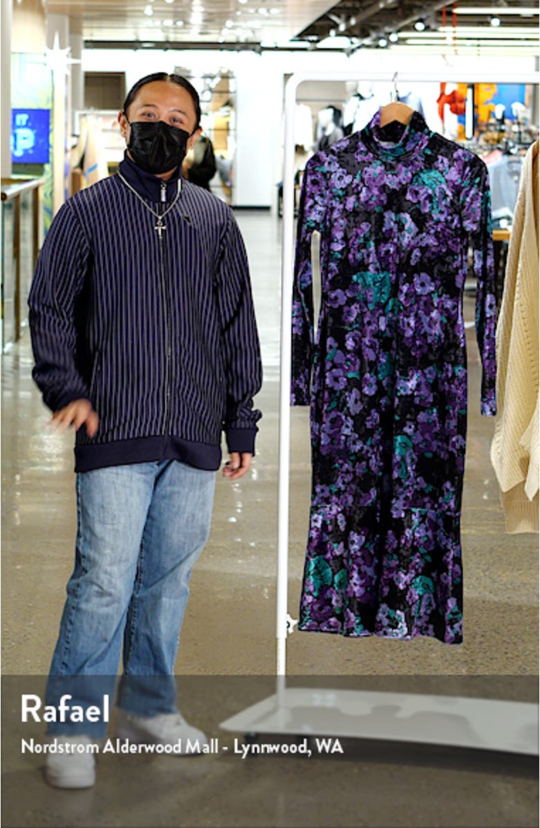 Floral Long Sleeve Crushed Velvet Turtleneck Midi Dress, sales video thumbnail