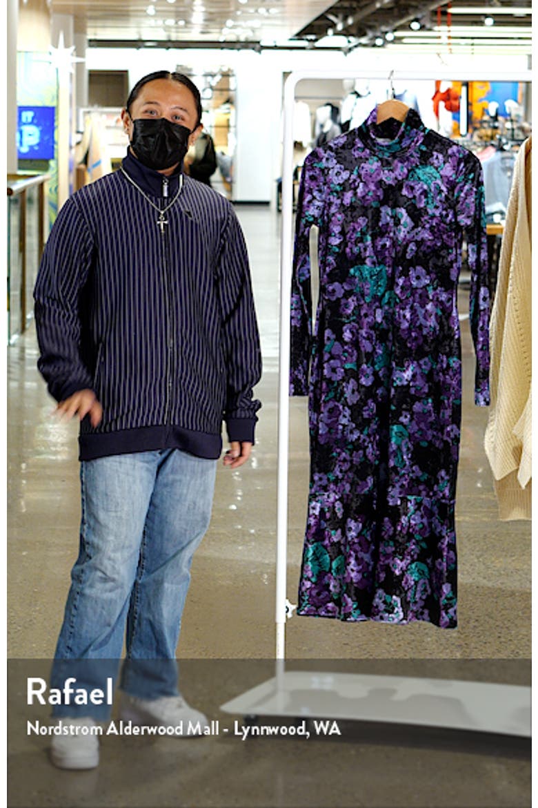 Floral Long Sleeve Crushed Velvet Turtleneck Midi Dress video