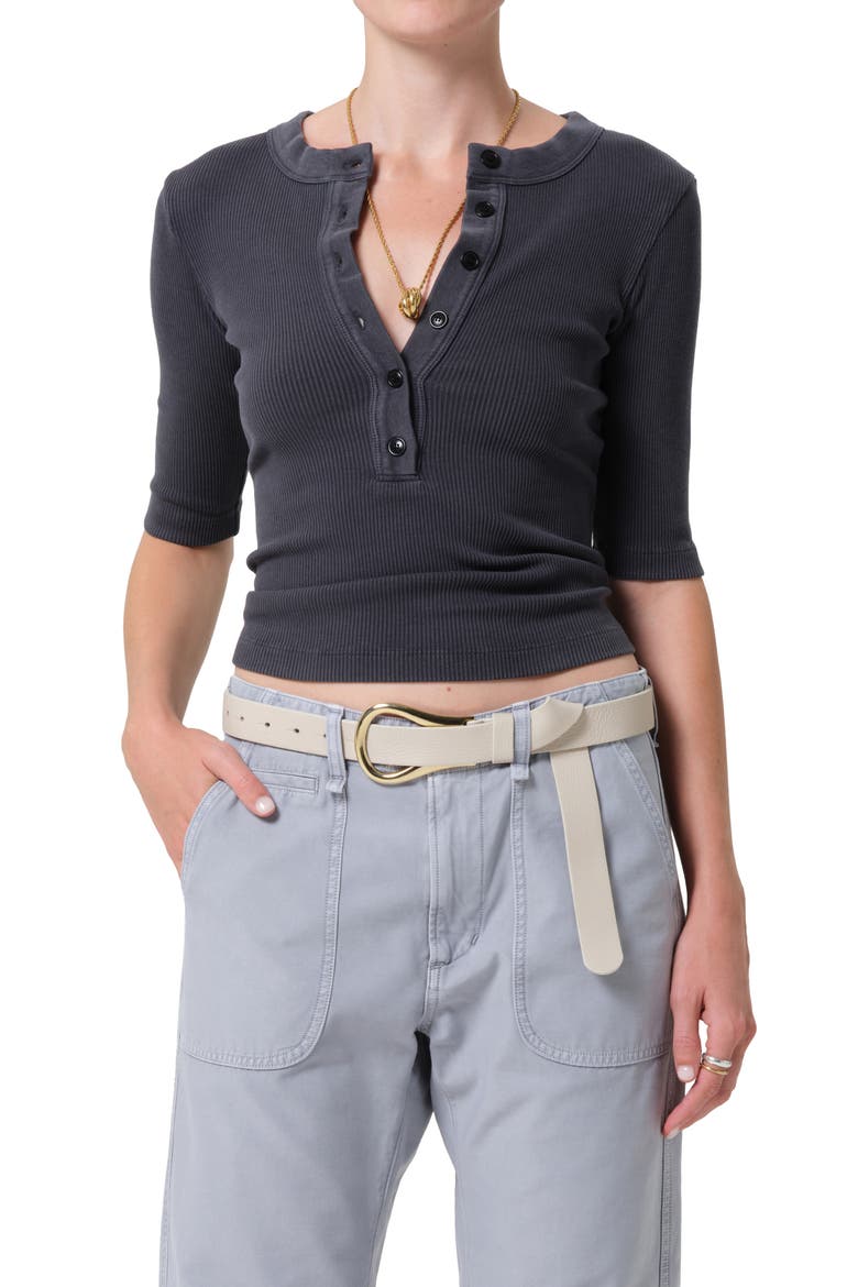 Nali Mineral Wash Elbow Sleeve Henley, Main, color, CHARCOAL MINERAL