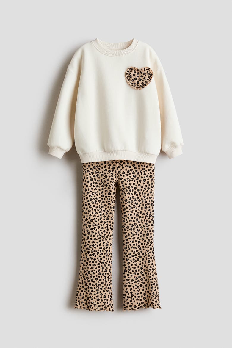 2-piece Sweatshirt And Leggings Set, Main, color, Cream/leopard print