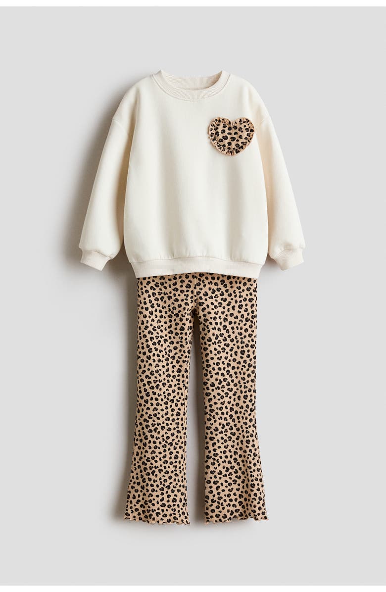 H&M 2-piece Sweatshirt And Leggings Set, Main, color, Cream/Leopard Print