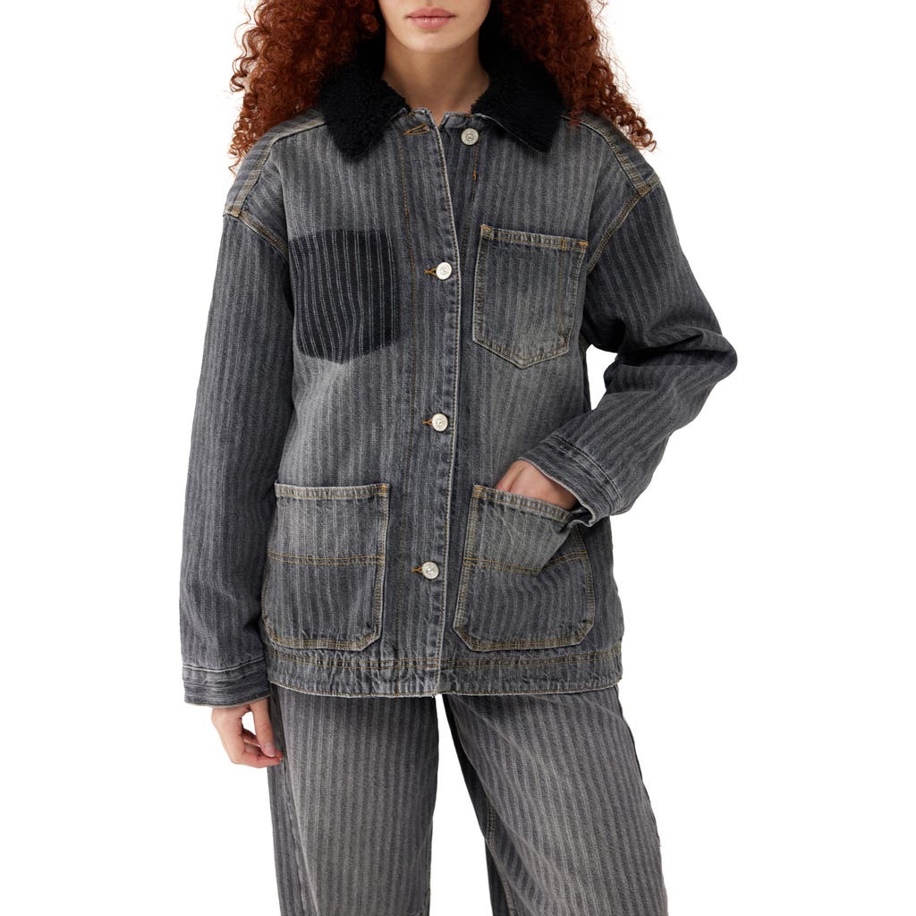 Shop Bdg Urban Outfitters Oversize Herringbone Stripe Denim Jacket