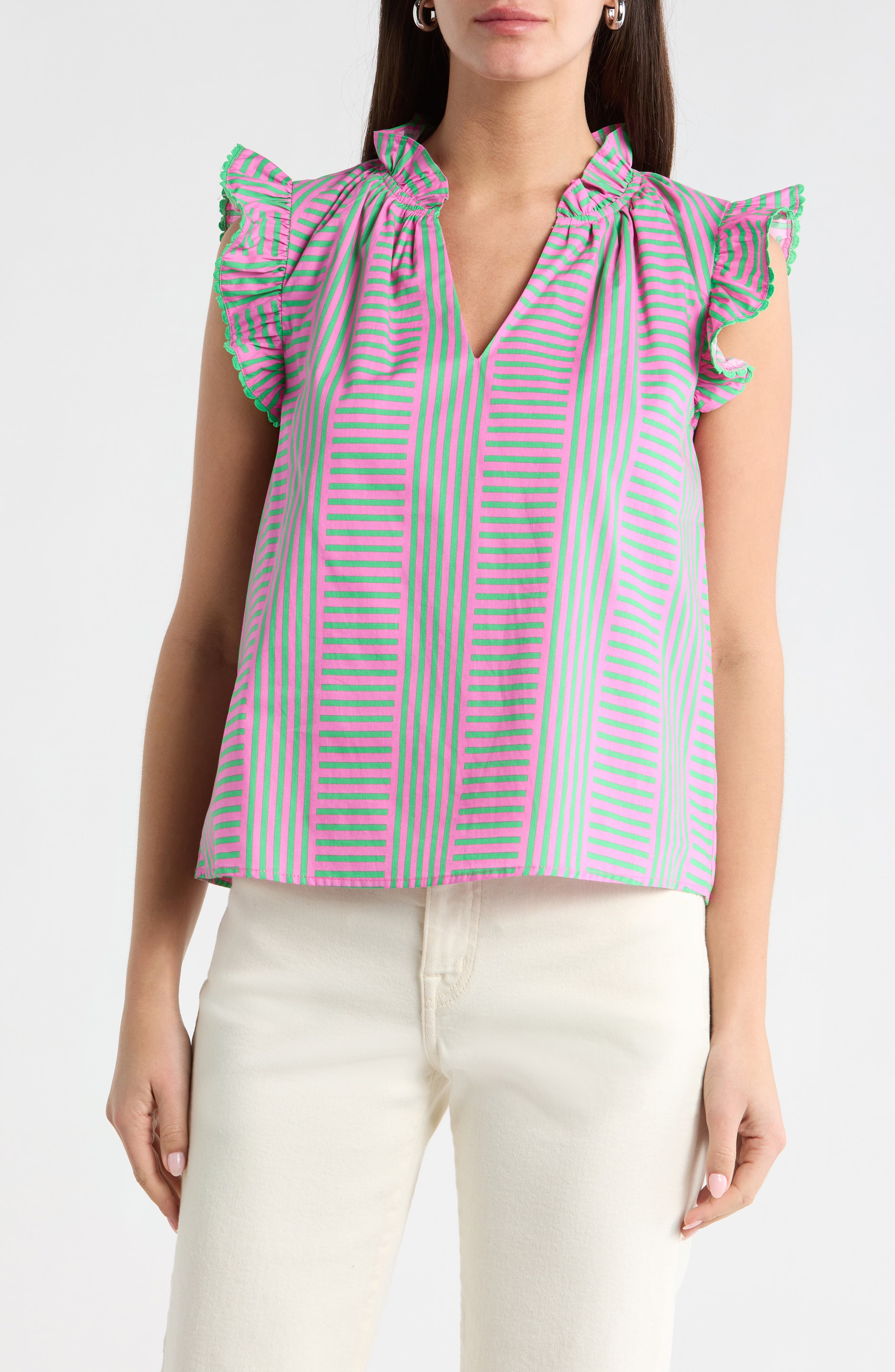 Valda Stripe Jazzy Flutter Sleeve Top