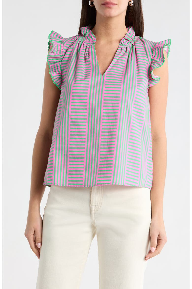 Valda Stripe Jazzy Flutter Sleeve Top, Main, color, PINK-GREEN-MULTI