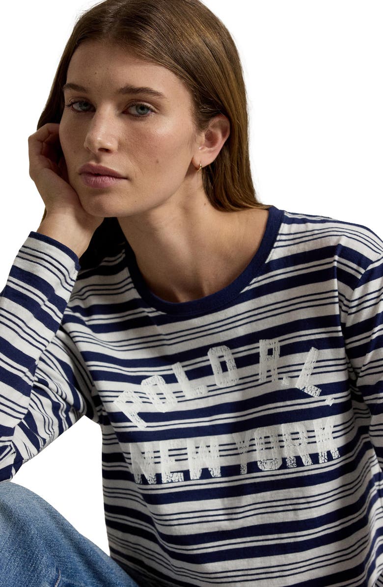 Polo Ralph Lauren Stripe Graphic Logo Cotton Jersey T-Shirt, Alternate, color, Newport Navy/ Nevis