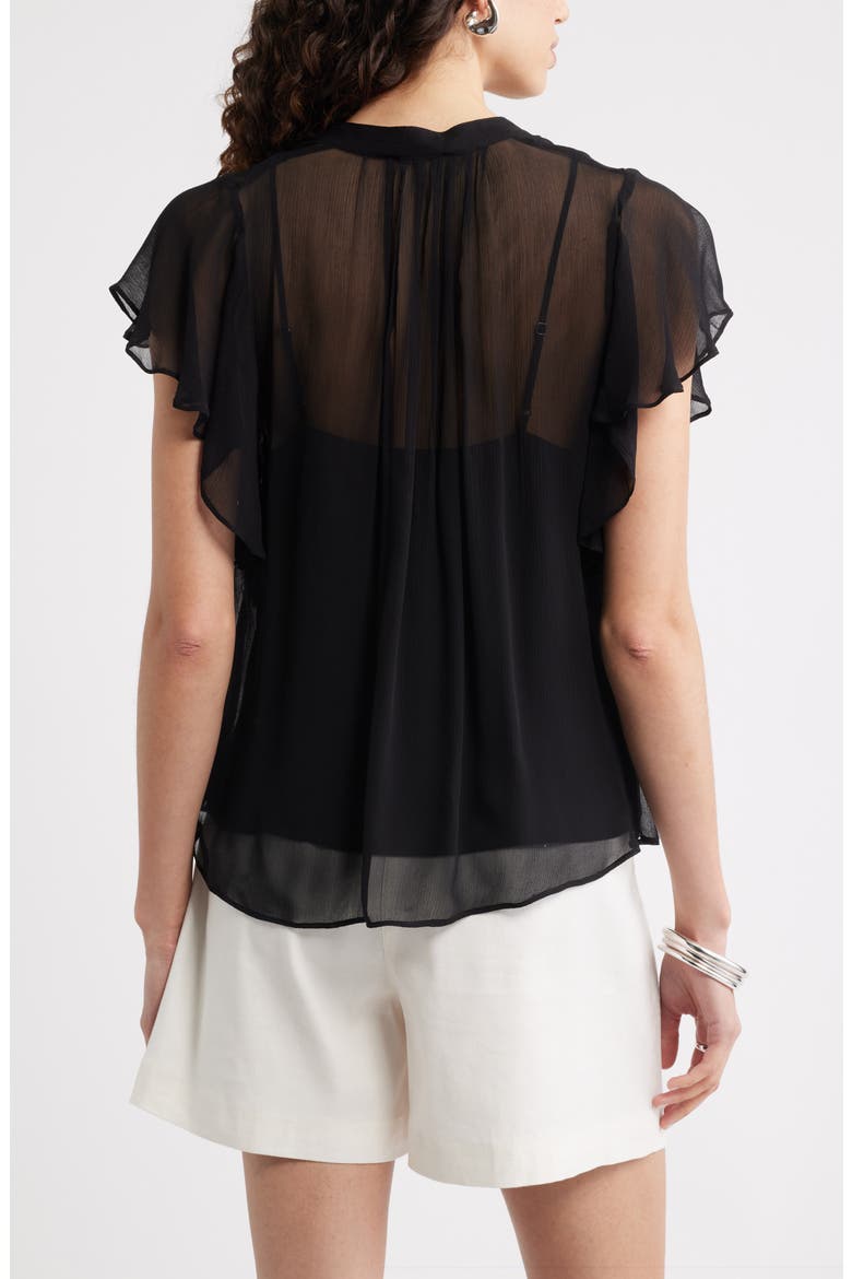 Flutter Sleeve Crinkle Chiffon Top, Alternate, color, BLACK