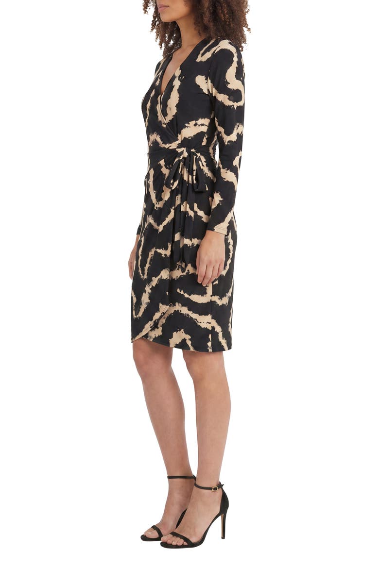 Printed Long Sleeve Wrap Dress, Alternate, color, BLACK/ TAN