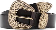 MANGO Engraved Buckle Leather Belt
