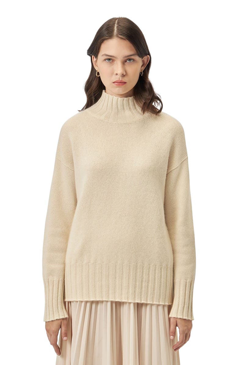 GOBI Mongolian Cashmere Relaxed-Fit Cashmere Turtleneck, Alternate, color, Off White