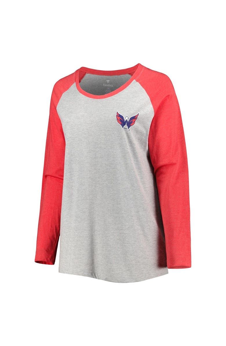 FANATICS Women's Fanatics Branded Alexander Ovechkin Heather Gray/Heather Red Washington Capitals Plus Size Name & Number Raglan Long Sleeve T-Shirt, Alternate, color, Heather Gray