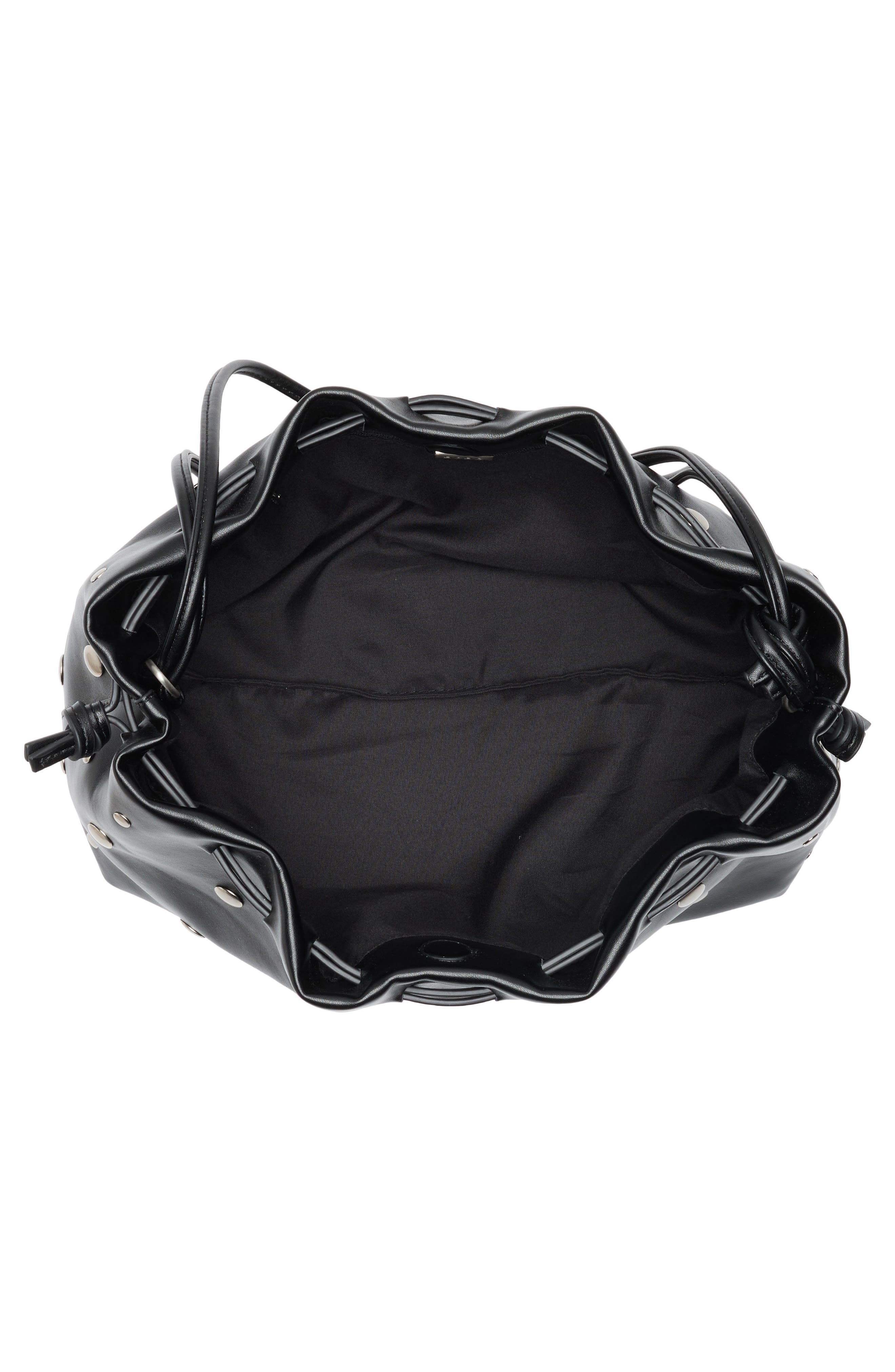 Studded Drawstring Faux Leather Shoulder Bag, Alternate, color, BLACK
