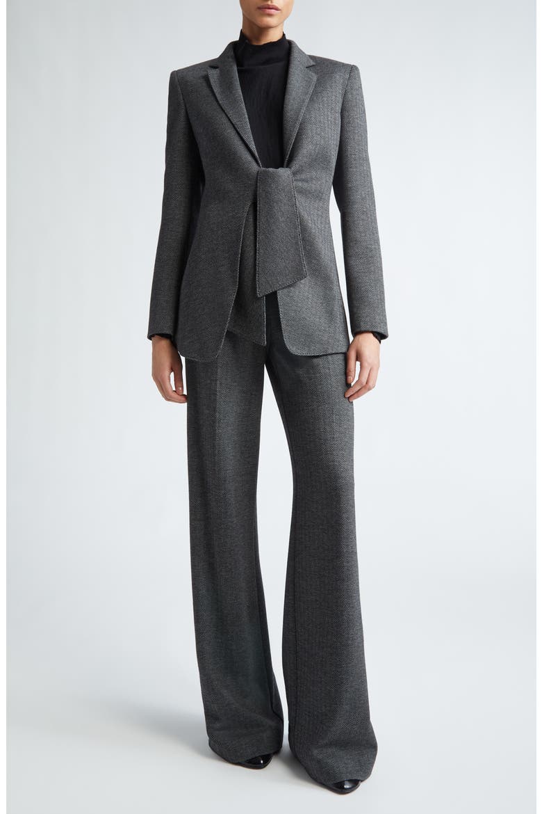 Monia Tie Front Herringbone Jersey Blazer, Alternate, color, DARK GREY
