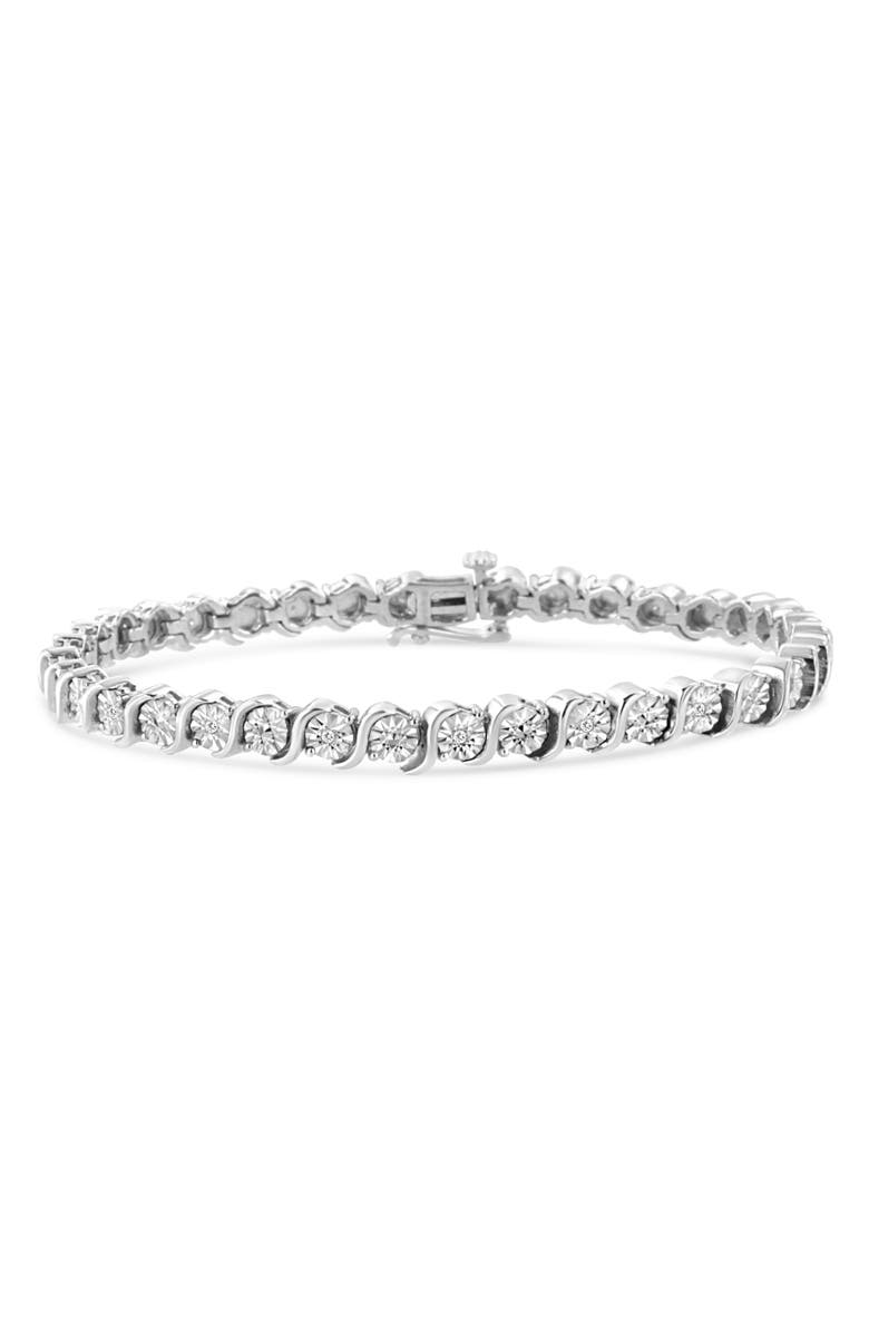 Haus of Brilliance .925 Sterling Silver 1/10 Cttw Diamond Miracle Plate and "S" Link Tennis Bracelet, Main, color, White