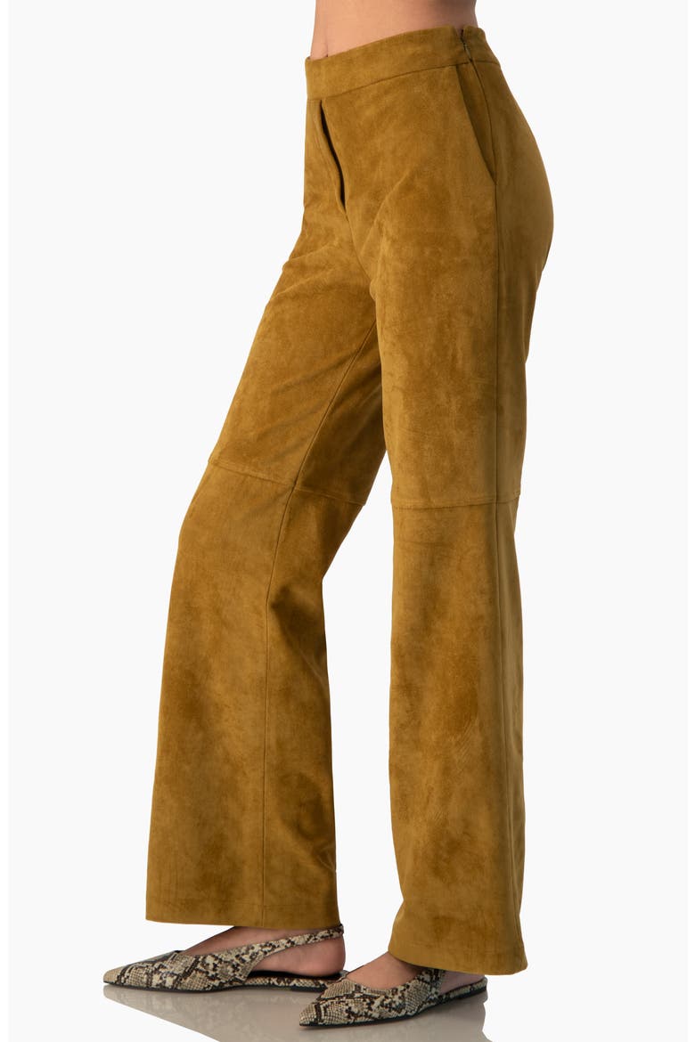 Faux-Suede High-Rise Tailored Flared Trousers, Alternate, color, Khaki