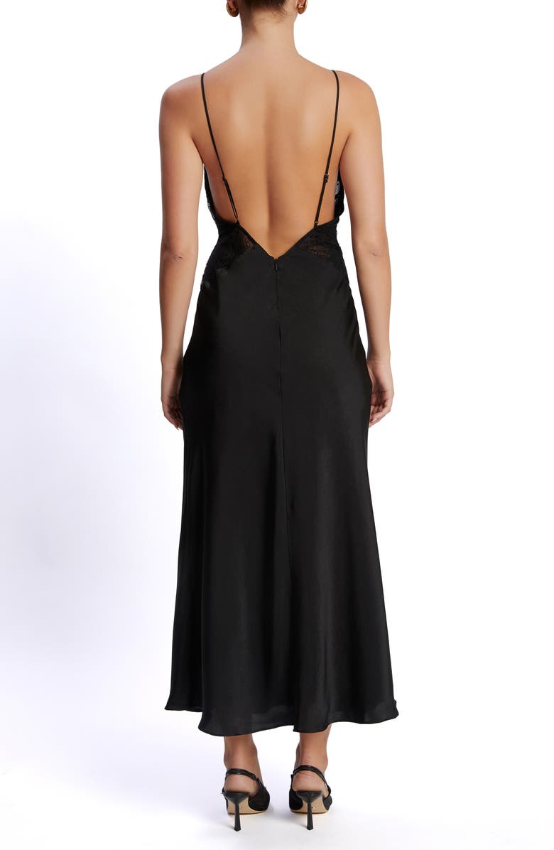 Bardot Vivianna Embroidered Lace & Satin Evening Dress, Alternate, color, Black