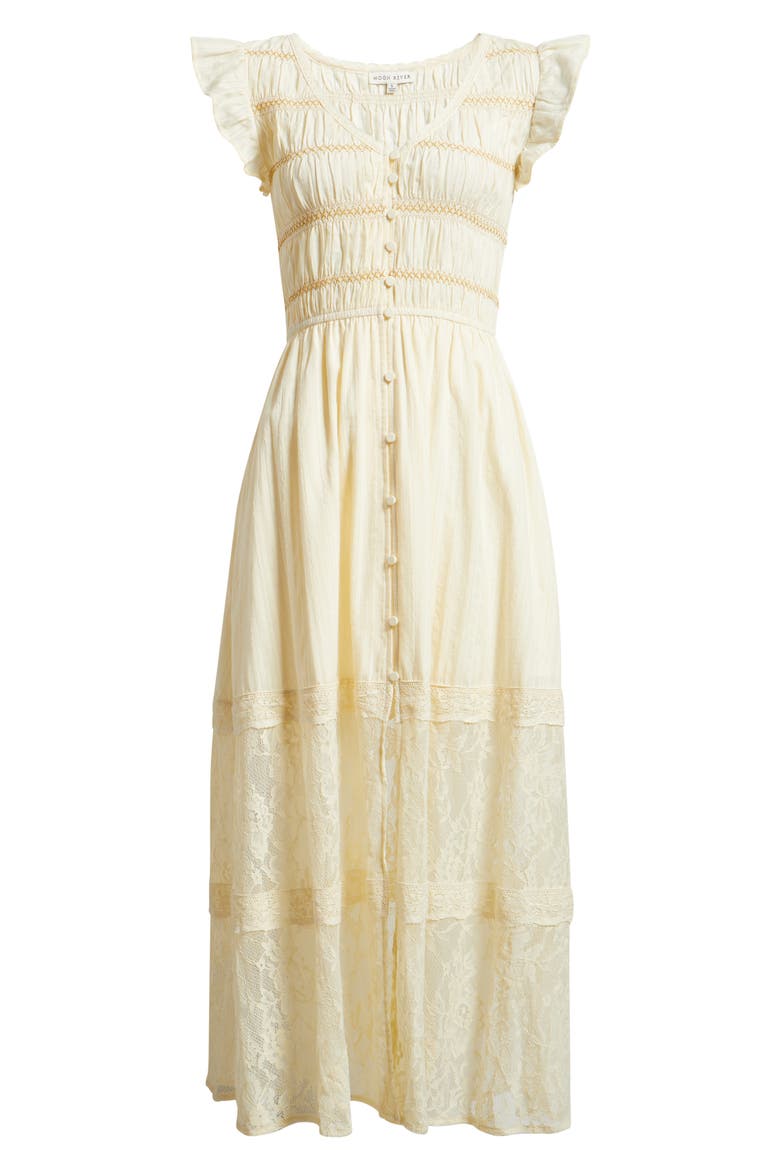 Lace Embroidered Ruffle Sleeve Midi Dress, Alternate, color, CREAM