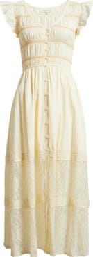 MOON RIVER Lace Embroidered Ruffle Sleeve Midi Dress