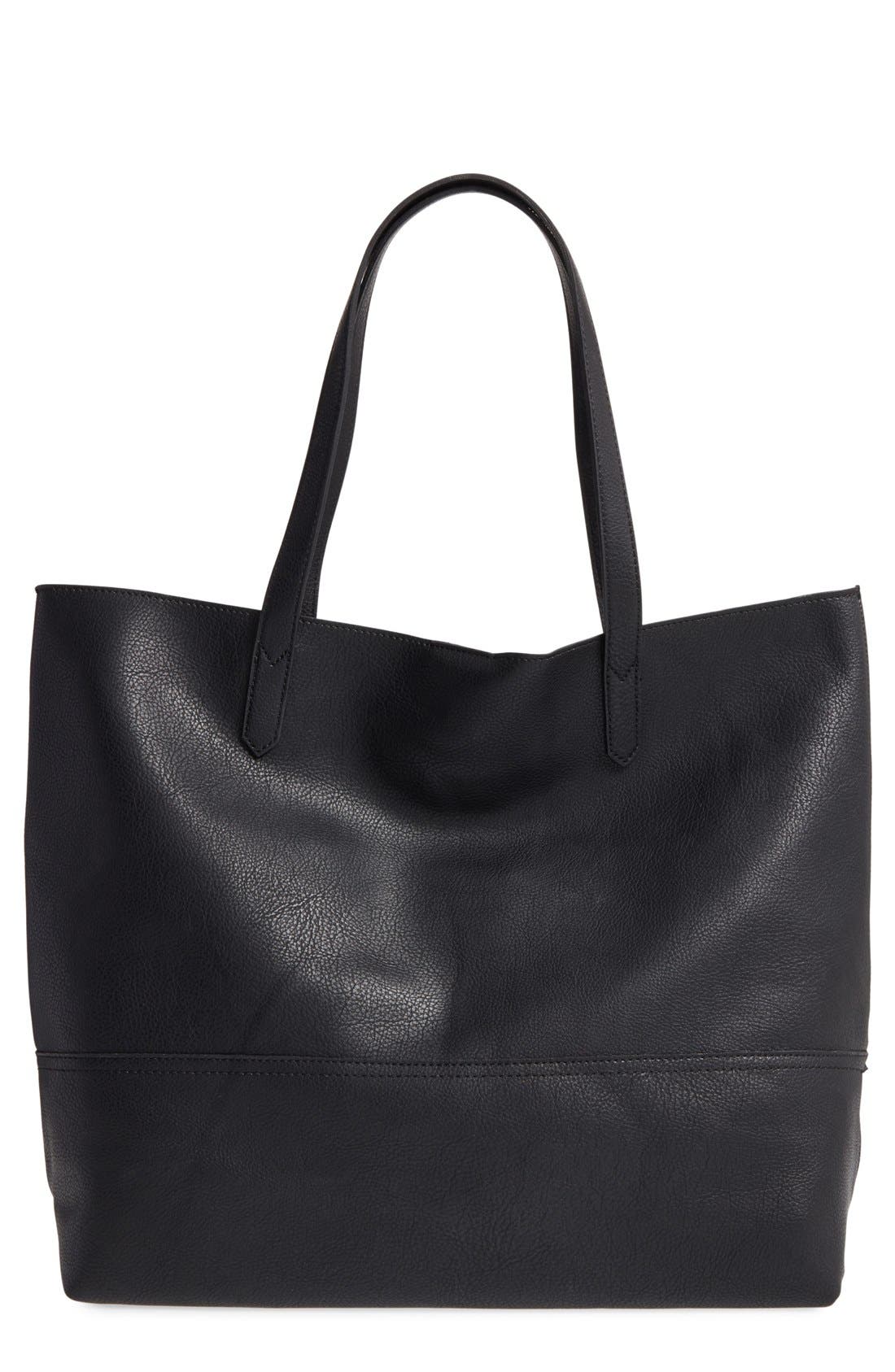 Dawson Oversize Faux Leather Shopper, Main, color, BLACK