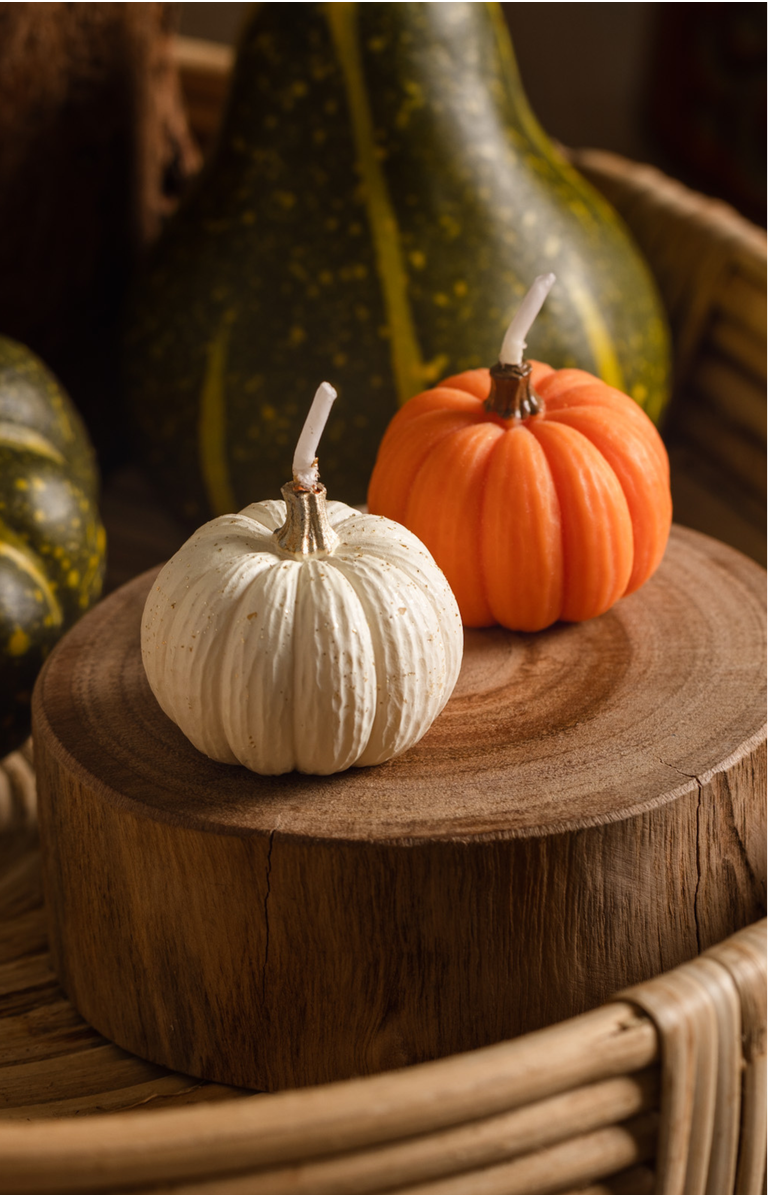 Southlake gifts Pumpkin Candle Set, Alternate, color, Orange / Off-White