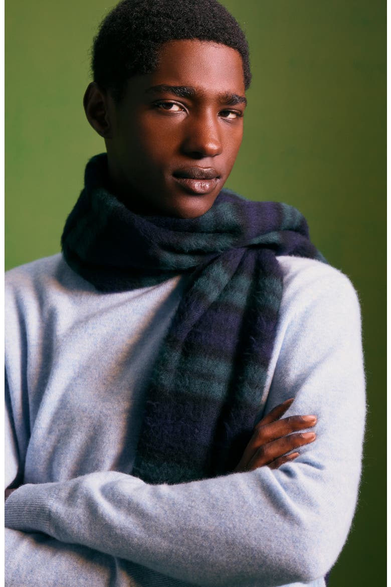 Plaid Cashmere Scarf, Alternate, color, NAVY- OLIVE