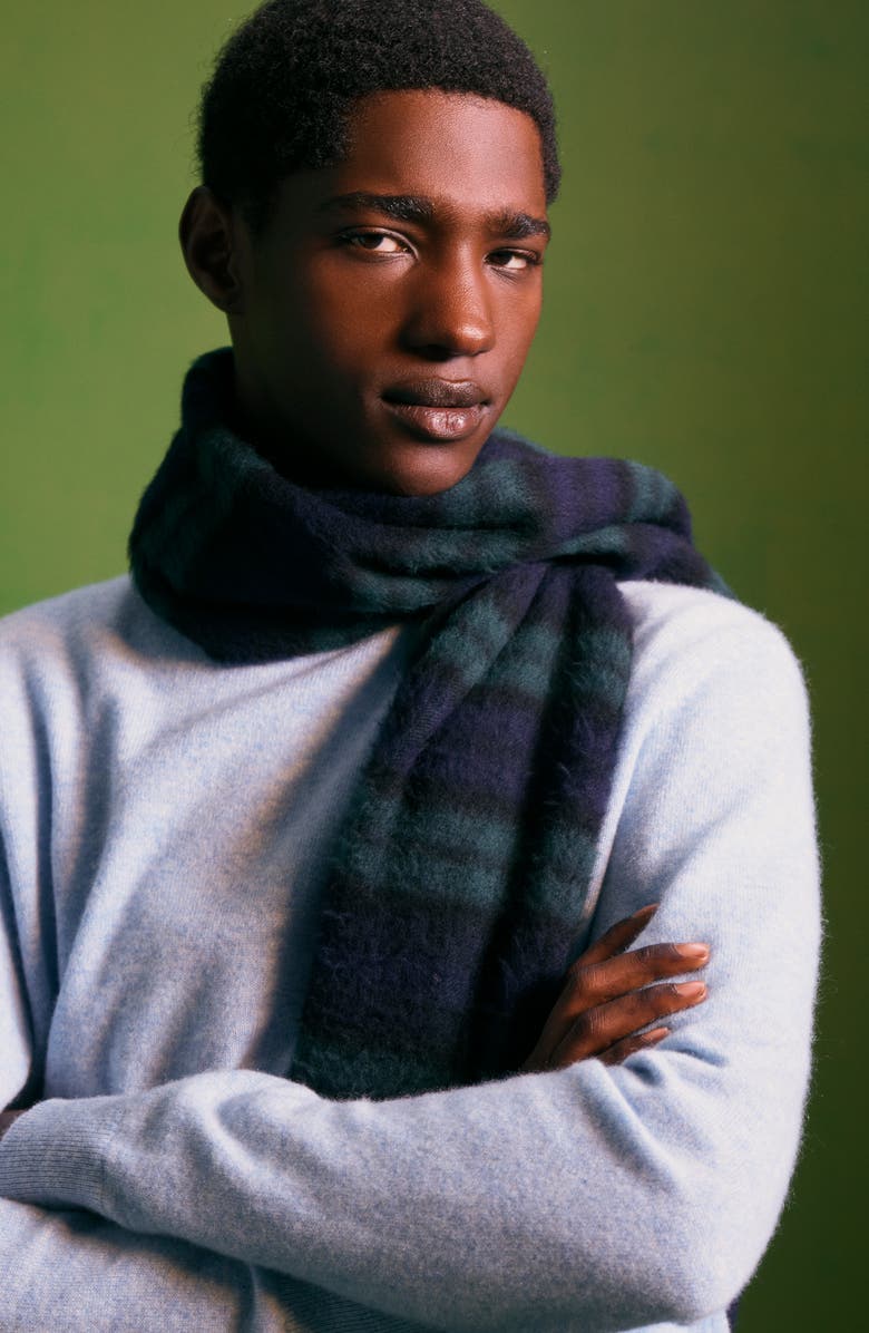 Nordstrom Plaid Cashmere Scarf, Alternate, color, Charcoal