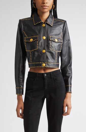 L'AGENCE Winsome Studded Crop Leather Jacket